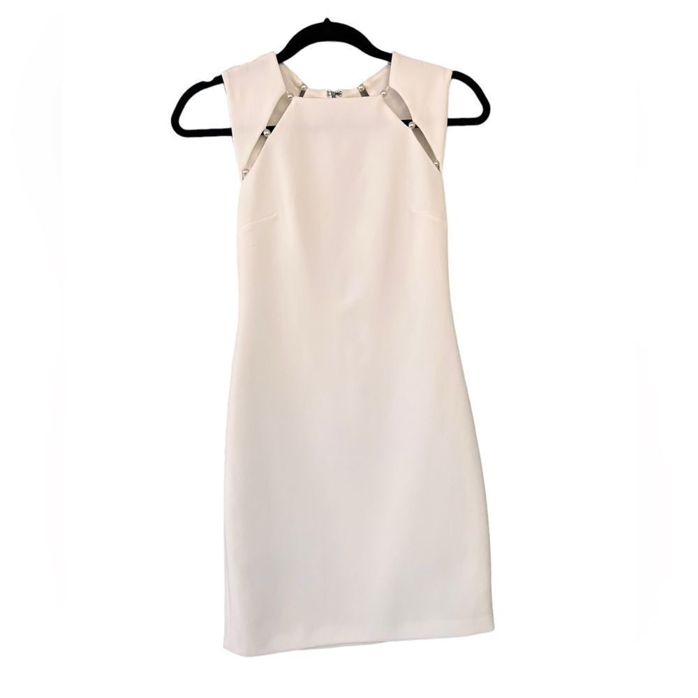 Alice + Olivia Ivory Sheath Dress With Silver Chain Trim